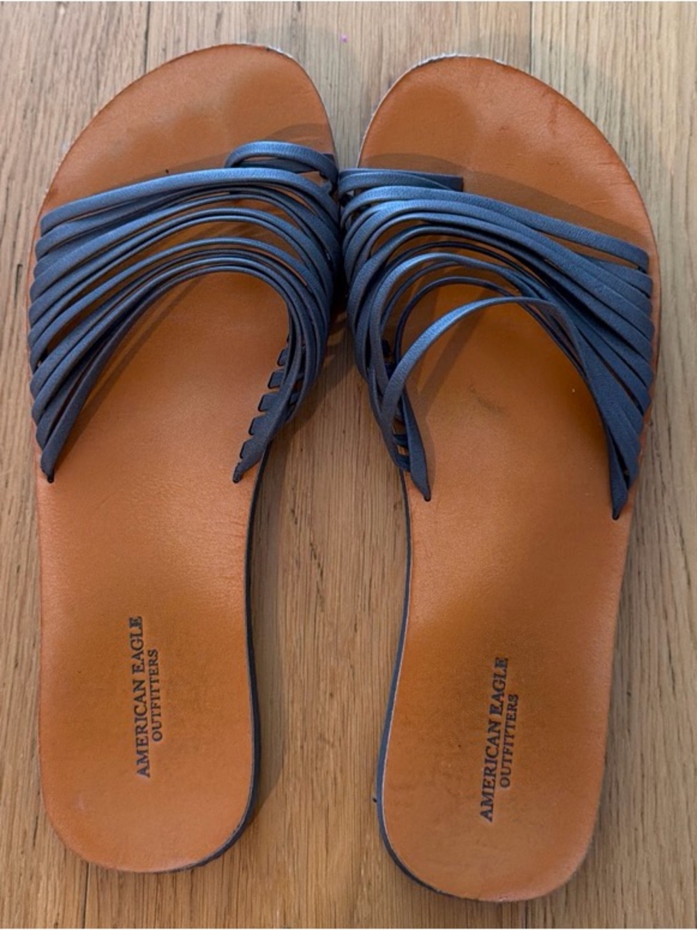 American Eagle Gray & Brown Strappy Slide Sandals Size 7